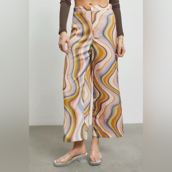 URBAN OUTFITTERS UO M Olympia Printed Scarf Pants Silky Funky Retro HiRise CLEAN - Picture 1 of 15